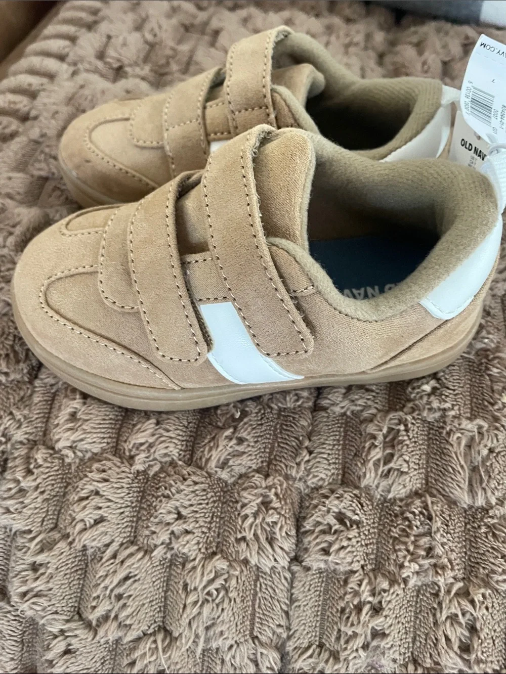 Old Navy Tan Suede Velcro Kids Sneakers with White Accent NWT